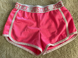 Justice Girls Hot Pink White Athletic Shorts Elastic Band 6-7 - £6.54 GBP