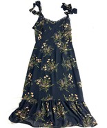 Commense Women’s Navy Floral Midi Dress S Tie Straps Ruffle Hem - €21,33 EUR