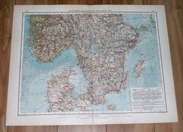 1907 Original Antique Map Of Southern Sweden Norway Denmark Scandinavia Baltic - £21.99 GBP