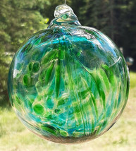 Hanging Glass Ball 4&quot; Diameter Aqua &amp; Green Swirls (1) HGB3 - £14.24 GBP