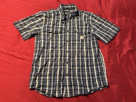 Carhartt Men’s M Loose Fit Blue Plaid Button Shirt Short Sleeve TW4625 W... - $280.08 MXN