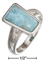 Sterling Silver Rectangular Larimar Ring with Lined Band - £132.72 GBP