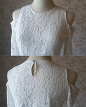 Navy Bridesmaid Sets Dress Full Chiffon Skirt Hollow Long Sleeve Crop Lace Top image 5
