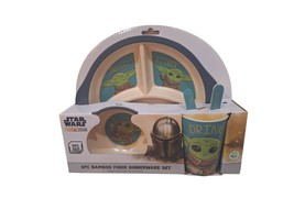 Disney Star Wars Mandalorian Grogu 5pc Bamboo Fiber Dinnerware Set For Kids NEW - £14.25 GBP