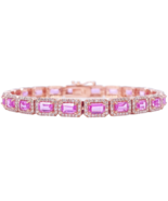 14ct Rose Gold Diamond &amp; Pink Sapphire Rectangular Halo Tennis Bracelet ... - $7,456.46