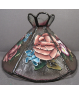 Mini Lamp Shade Glass Hand Painted Pink Roses 5.5&quot; Wide x 3&quot; Tall EUC - $12.77