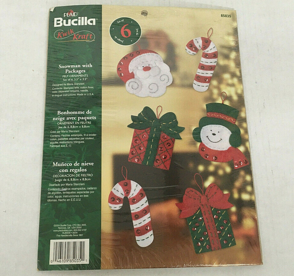 Plaid bucilla kwik kraft snowman with packages felt ornaments kit 85035 - $19.75