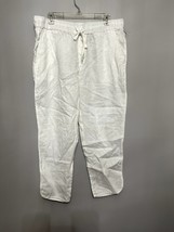 Caslon Womens Cropped Drapey Pants White Drawstring Pockets 100% Linen L... - £15.90 GBP