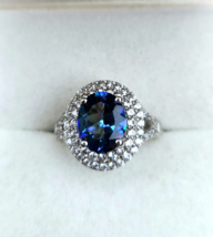 Brazilian Blue Petalite, White Zircon Double Halo Ring in Platinum Sterling Sz 7 - £63.94 GBP