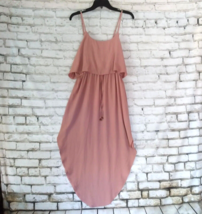 NERLEROLIAN Dress Women Large Pink Ruffle Drawstring Adjustable Split Mi... - £18.71 GBP