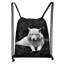 Cool Howling Wolf Print Drawstring Bag Women Backpafor Travelling Softback Canva - £18.38 GBP