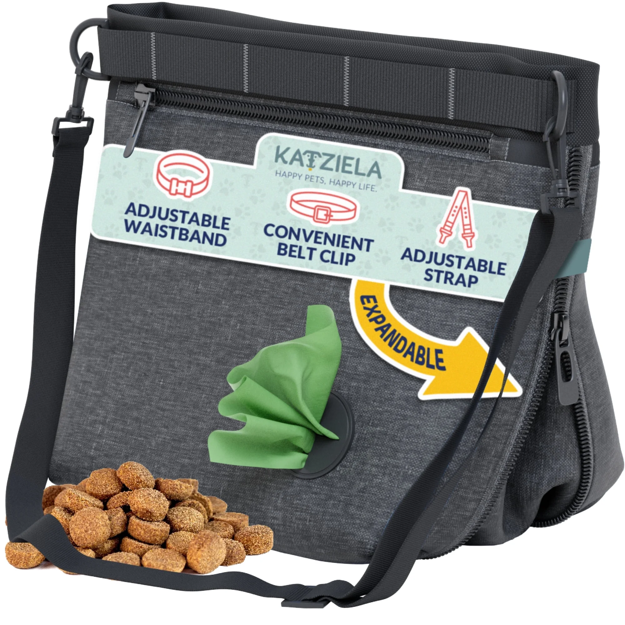 Katziela Expandable Pet Treat Pouch - Hands Free Dog Treat Pouch, Quick ... - £27.07 GBP