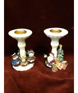 Cute Vintage Candlestick Holders Christmas Santa and Snow Man - £107.30 GBP