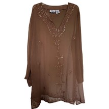 CZ Cover Up Brown 2X Embellish Sequin Long Sleeve Lightweight Sheer Embr... - £22.42 GBP