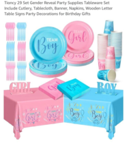 29 Set Gender Reveal Party Supplies Boy or Girl Tableware Set Include Cu... - £13.52 GBP