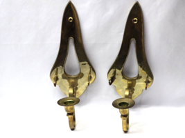 Vintage Solid Brass Spear Head Sconce Wall Candle Holder - 10 Inch Pair Of 2 - £19.15 GBP