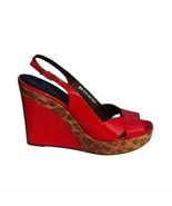 Donald Pliner Red Patent Leather Wedge Shoe New Brown Congo Raffia $275 NWT - $110.00