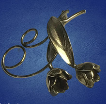 Vintage Silver Tone Gold  Brooch Pin Figural Long Stem Flower 2 3/4&quot; Long - $7.99