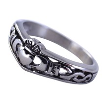 Irish Claddagh Ring Womens Stainless Steel Celtic Knot Wedding Band Sizes 6-10 - £14.22 GBP