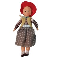 Vintage Miniature Celluloid Plastic Doll Cowgirl Western Vest Red Hat Dollhouse - £15.42 GBP