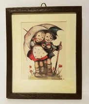 Vintage M.J. Hummel Mini Framed Art Picture Girl Boy Umbrella Ars West Germany - £10.15 GBP