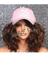 Pink and Grey Rhinestone Distressed breast cancer hat head covering Cap ... - $465.53 MXN