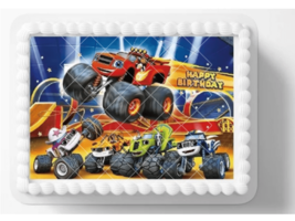 Blaze Trucks Birthday Edible Image Cake Topper, by ToriBellas Designs - $264.60 MXN