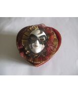VTG. BURGUNDY TRINKET BOX  W/NEW ORLEANS STYLE MASK FACE ON TOP 8"X7"X5"... - $14.80