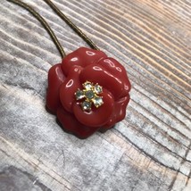  NOLAN MILLER Red Rose Flower Necklace with Rhinestones - $32.73