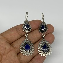 1pc, Handmade Turkmen Earring Tribal Jewelry Lapis Inlay Teardrop Boho, B14206 - £9.58 GBP