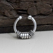 925 Plata de Ley No Piercing Necesita Nariz Tabique Anillo Estilo Tribal - £10.87 GBP