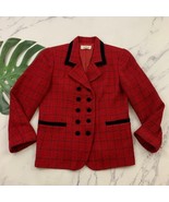 Worthington Womens Vintage 90s Blazer Jacket M Red Plaid Tweed Velvet Ac... - $32.66