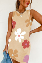 Apricot Daisy Flower Print Tank Dress - $220.27 MXN