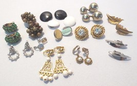 Vintage clip earrings 13 pairs Cluster, button, rhinestones dangle - £31.47 GBP