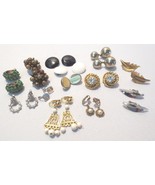 Vintage clip earrings 13 pairs Cluster, button, rhinestones dangle - £31.38 GBP