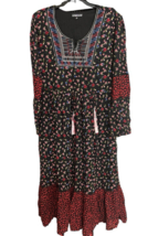 Pyramid Collection Crinkle Maxi Lace-Up Floral Long Peasant Dress Medium - £26.26 GBP