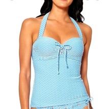 JESSICA SIMPSON Bikini Top Underwire Tankini Halter Jacquard Swimwear Blue Small - £21.74 GBP