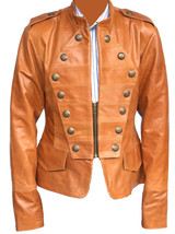 Handmade Women&#39;s Real Leather Zip Jacket, Brown Studded Military Style Jacket - £122.29 GBP