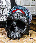 Ebros Barocco Tribal Tooled Gothic Skull Coaster Figurine Holder With 4 ... - $36.91 CAD