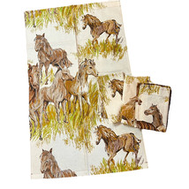 Set 4 Tan Brown Horse Curtain Panels Grass Western Ranch Equestrian 22x36&quot; - $42.06