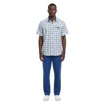 Men 2pc Walking Leisure Suit Short Sleeves By DREAMS Fancy 283-11 Royal Blue image 5