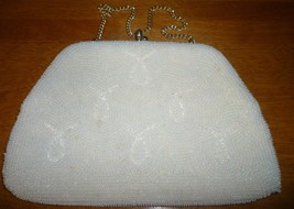 VINTAGE FORMAL SMALL WHITE BEADED PURSE CLUTCH - $12.00