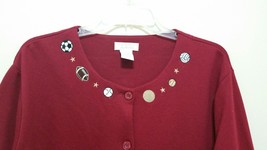 CHRISTOPHER &amp; BANKS Sports Sweater Red XL Cardigan Soccer Baseball Ball ... - £19.28 GBP