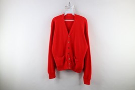 Vintage 50s 60s Streetwear Mens Size Medium Blank Knit Cardigan Sweater Red USA - £91.59 GBP