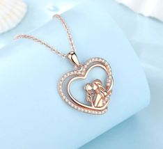 Exquisite 18K 925 Sterling Silver Mother &amp; Child Twisted Heart Zircon Pendant - £80.31 GBP