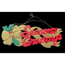 VTG Season&#39;s Greetings Plastic Retro Christmas Sign - $12.86