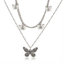 Silver-Plated Layered Butterfly Station Necklace - £11.18 GBP