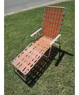 Vintage Aluminum Webbed Folding Deck Lawn Pool Chair Recliner Lounge Ora... - $56.11