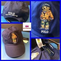 Men Women Ralph Lauren Polo Bear Navy Blue Chino Baseball Cap Hat Leather Strap - £43.72 GBP
