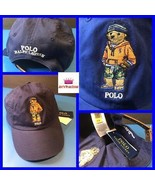 Men Women Ralph Lauren Polo Bear Navy Blue Chino Baseball Cap Hat Leathe... - $54.44